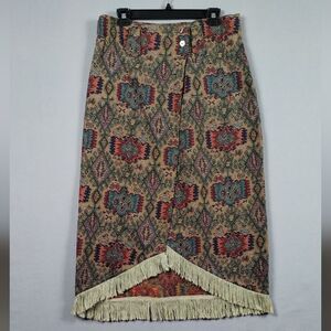 Ascente Sport Vintage Skirt Tapestry Wrap Midi Skirt Southwestern Brown Red